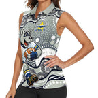 North Queensland Cowboys Women Sleeveless Polo Shirt Aboriginal Dot Pattern - Rugby Mascot Heritage Pride