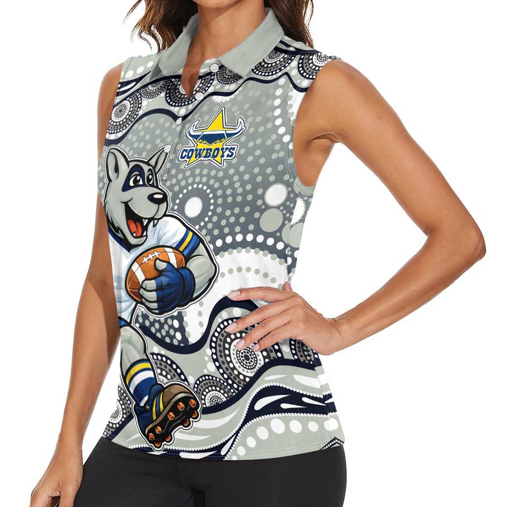 North Queensland Cowboys Women Sleeveless Polo Shirt Aboriginal Dot Pattern - Rugby Mascot Heritage Pride