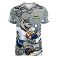 North Queensland Cowboys Women V-Neck T-Shirt Aboriginal Dot Pattern - Rugby Mascot Heritage Pride