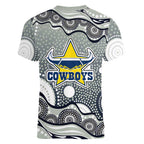 North Queensland Cowboys Women V-Neck T-Shirt Aboriginal Dot Pattern - Rugby Mascot Heritage Pride