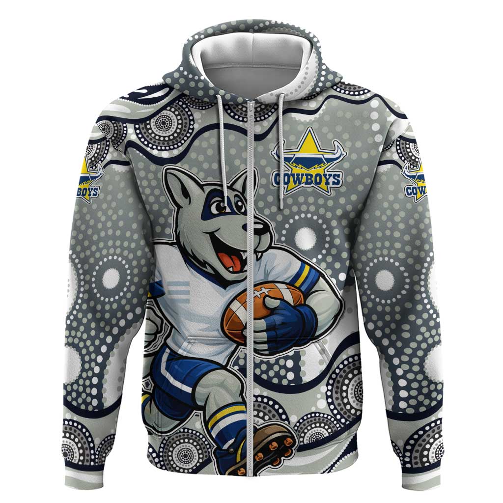 North Queensland Cowboys Zip Hoodie Aboriginal Dot Pattern - Rugby Mascot Heritage Pride