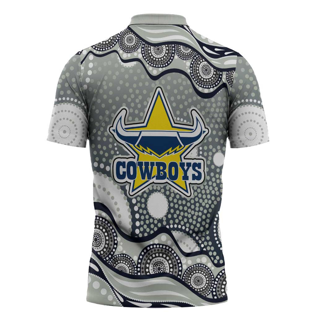 North Queensland Cowboys Zipper Polo Shirt Aboriginal Dot Pattern - Rugby Mascot Heritage Pride