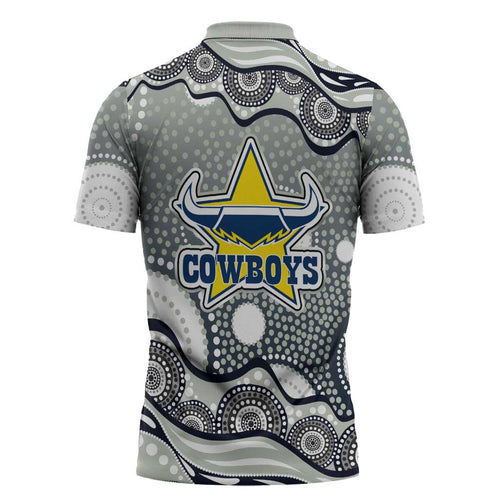 North Queensland Cowboys Zipper Polo Shirt Aboriginal Dot Pattern - Rugby Mascot Heritage Pride