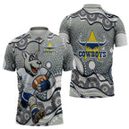 North Queensland Cowboys Zipper Polo Shirt Aboriginal Dot Pattern - Rugby Mascot Heritage Pride