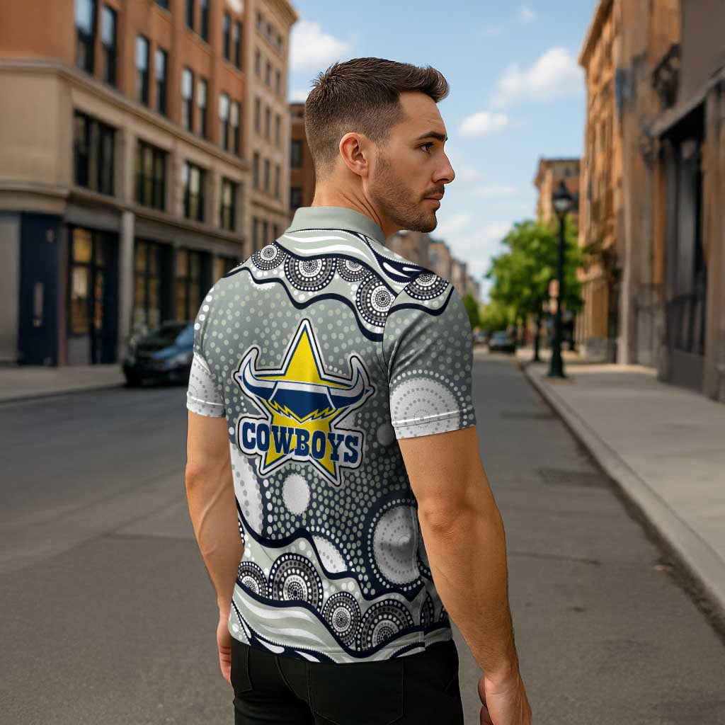 North Queensland Cowboys Zipper Polo Shirt Aboriginal Dot Pattern - Rugby Mascot Heritage Pride