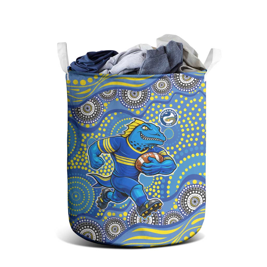 Parramatta Eels Laundry Basket Aboriginal Dot Pattern - Rugby Mascot Heritage Pride