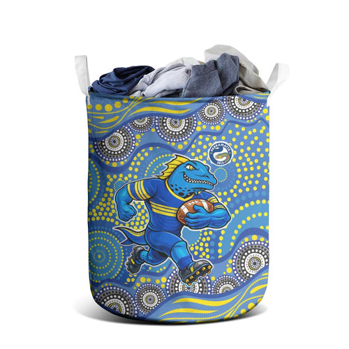 Parramatta Eels Laundry Basket Aboriginal Dot Pattern - Rugby Mascot Heritage Pride