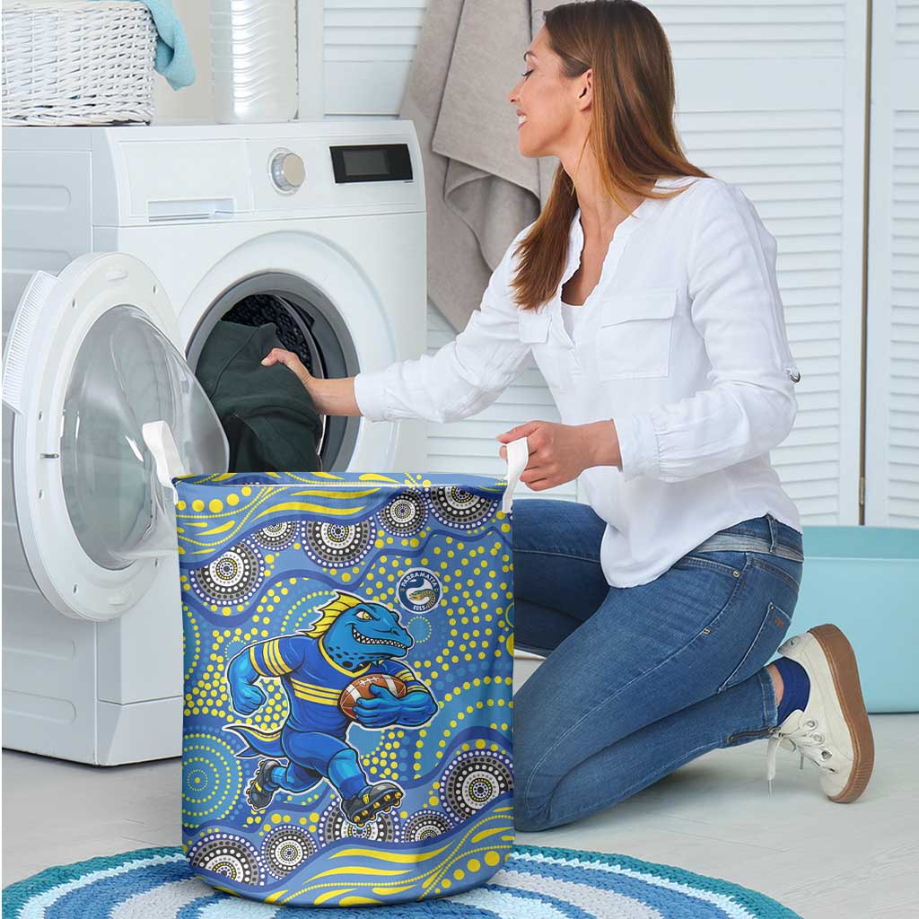 Parramatta Eels Laundry Basket Aboriginal Dot Pattern - Rugby Mascot Heritage Pride