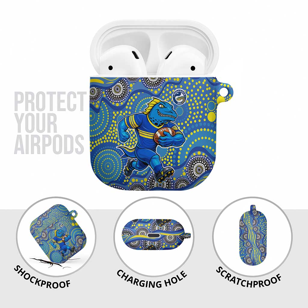 Parramatta Eels AirPods Case Aboriginal Dot Pattern - Rugby Mascot Heritage Pride