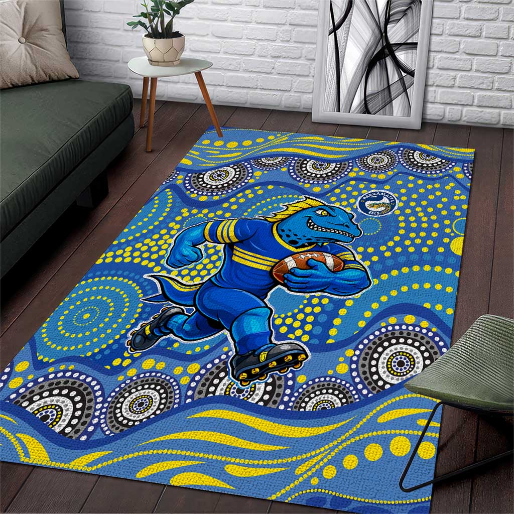 Parramatta Eels Area Rug Aboriginal Dot Pattern - Rugby Mascot Heritage Pride