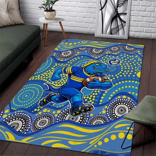 Parramatta Eels Area Rug Aboriginal Dot Pattern - Rugby Mascot Heritage Pride