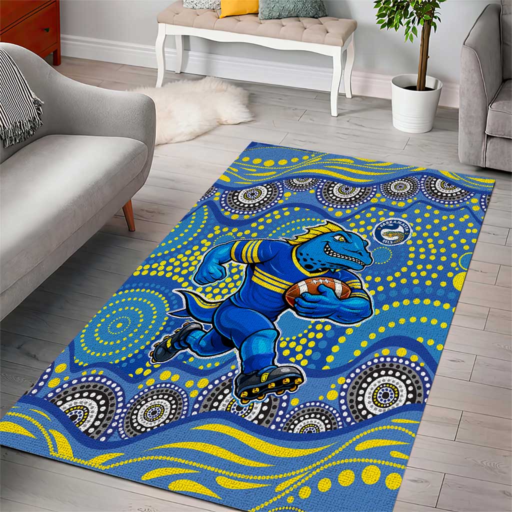 Parramatta Eels Area Rug Aboriginal Dot Pattern - Rugby Mascot Heritage Pride