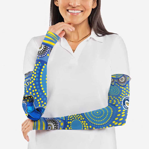 Parramatta Eels Arm Sleeves Aboriginal Dot Pattern - Rugby Mascot Heritage Pride
