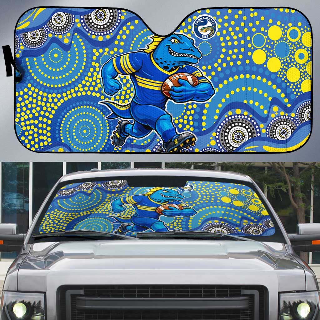 Parramatta Eels Auto Sun Shade Aboriginal Dot Pattern - Rugby Mascot Heritage Pride