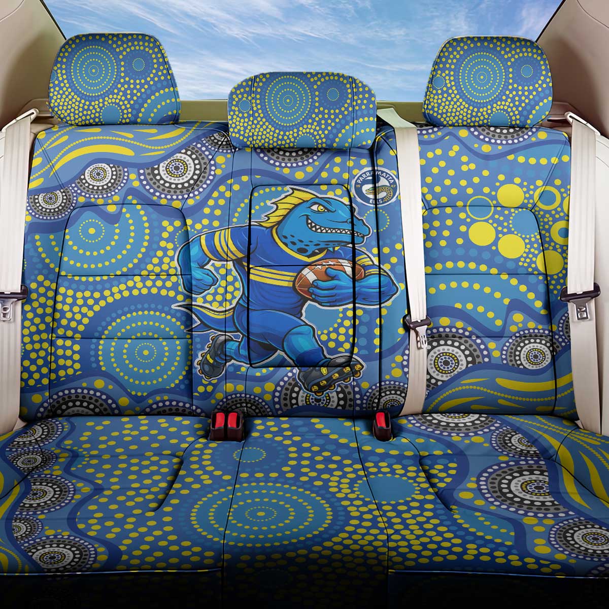 Parramatta Eels Back Car Seat Cover Aboriginal Dot Pattern - Rugby Mascot Heritage Pride