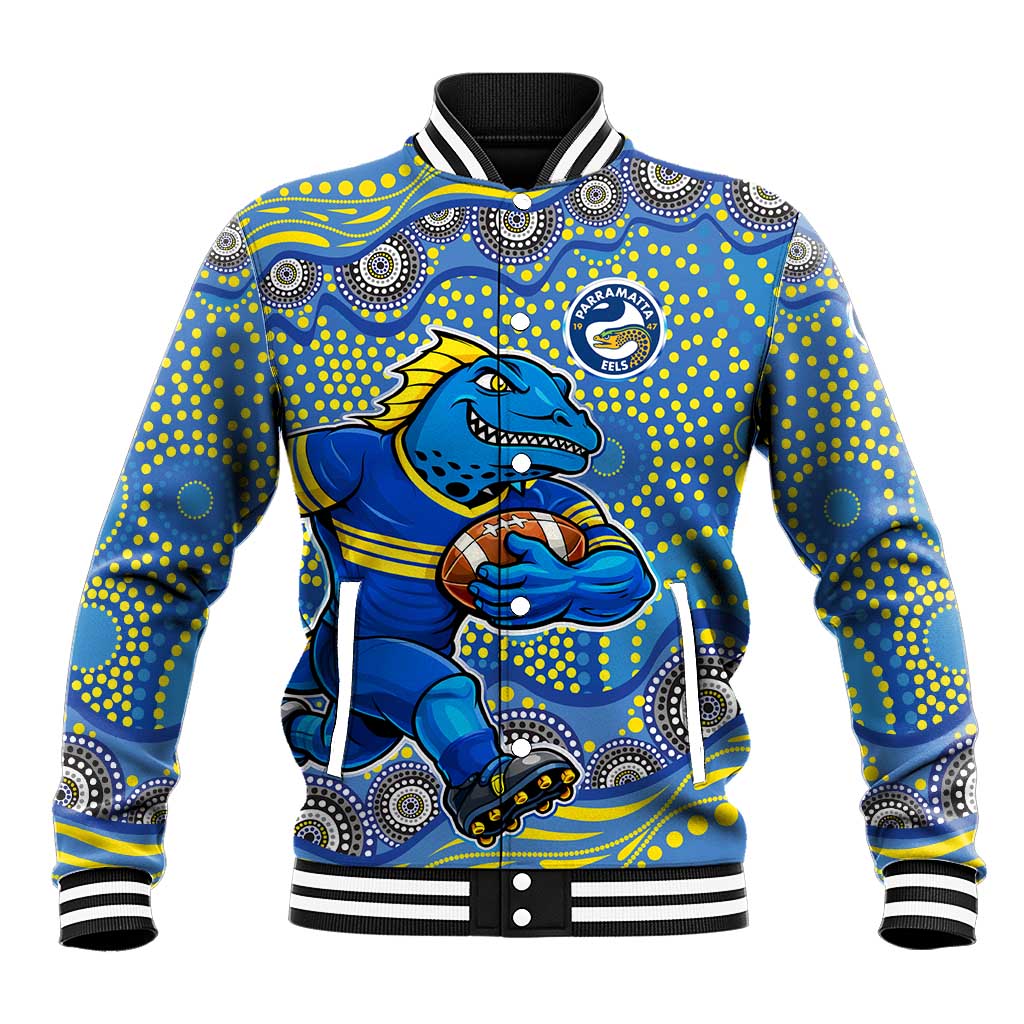 Parramatta Eels Baseball Jacket Aboriginal Dot Pattern - Rugby Mascot Heritage Pride