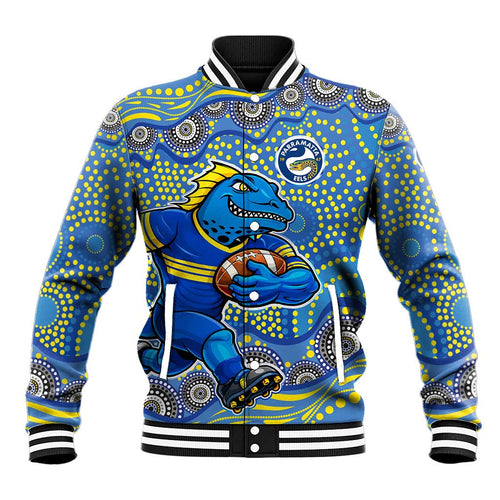 Parramatta Eels Baseball Jacket Aboriginal Dot Pattern - Rugby Mascot Heritage Pride