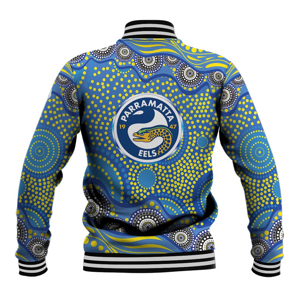 Parramatta Eels Baseball Jacket Aboriginal Dot Pattern - Rugby Mascot Heritage Pride