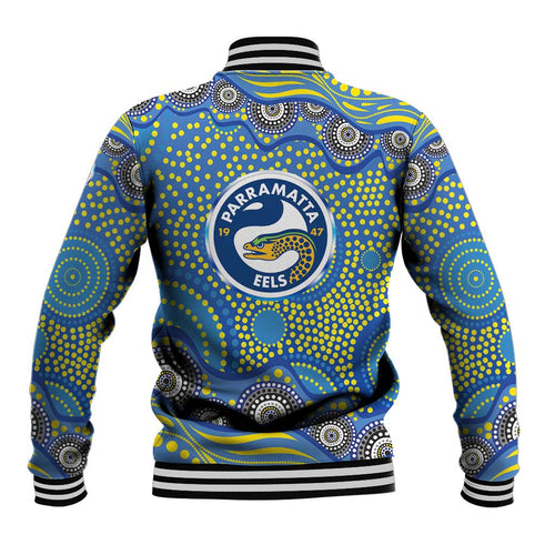 Parramatta Eels Baseball Jacket Aboriginal Dot Pattern - Rugby Mascot Heritage Pride