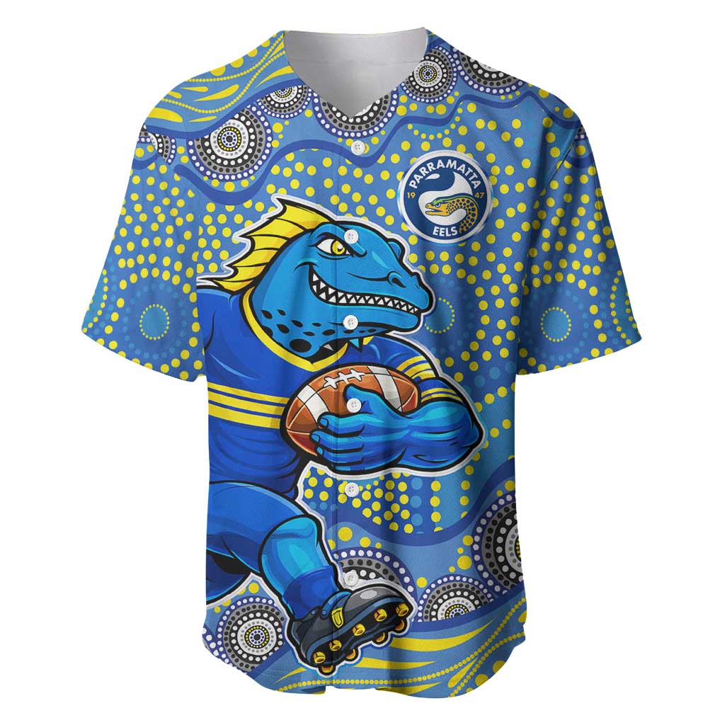 Parramatta Eels Baseball Jersey Aboriginal Dot Pattern - Rugby Mascot Heritage Pride