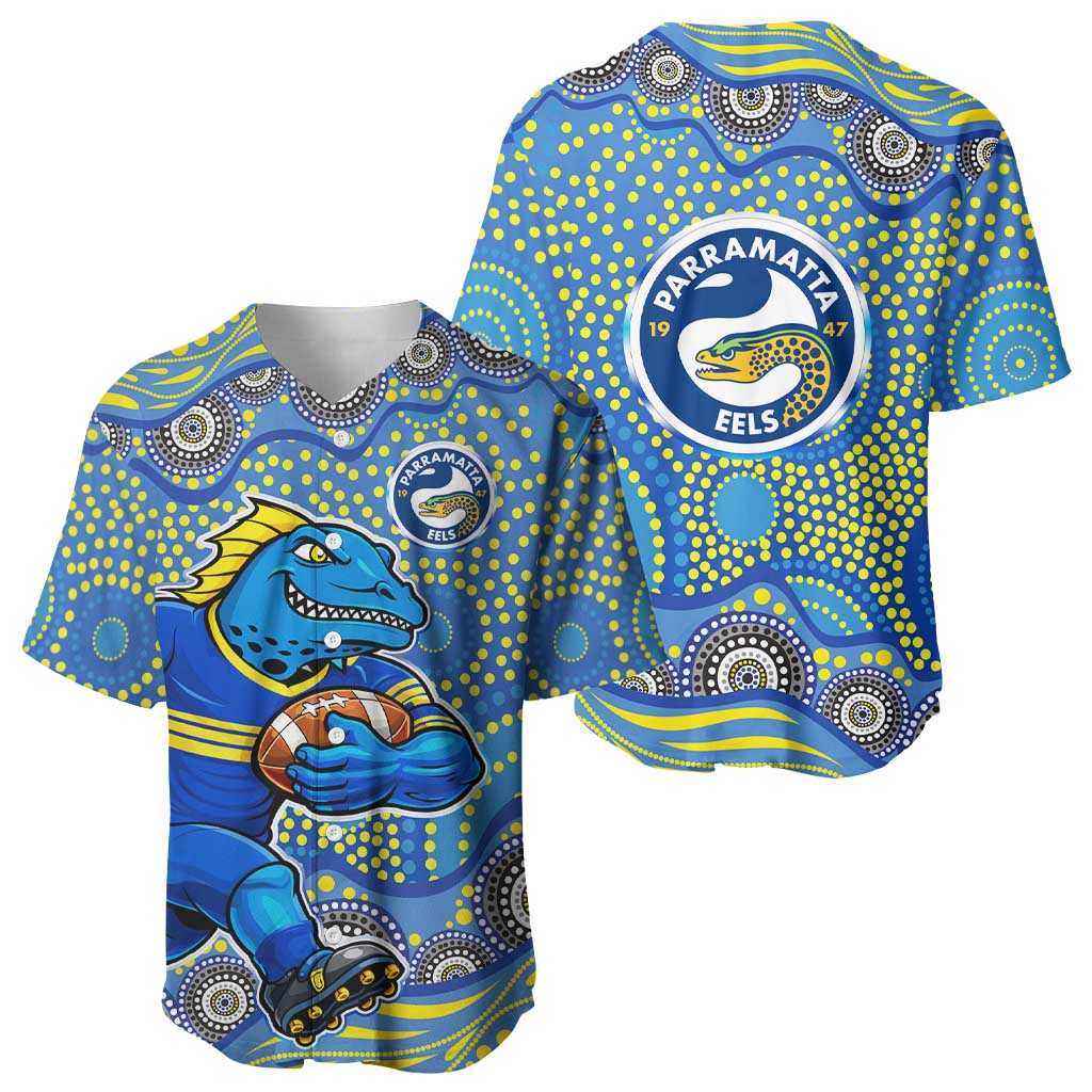 Parramatta Eels Baseball Jersey Aboriginal Dot Pattern - Rugby Mascot Heritage Pride
