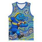 Parramatta Eels Basketball Jersey Aboriginal Dot Pattern - Rugby Mascot Heritage Pride