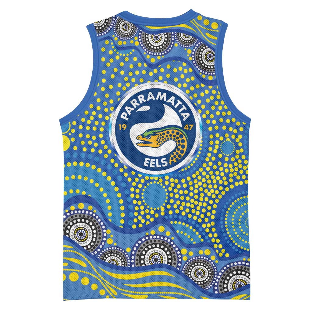 Parramatta Eels Basketball Jersey Aboriginal Dot Pattern - Rugby Mascot Heritage Pride