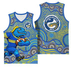 Parramatta Eels Basketball Jersey Aboriginal Dot Pattern - Rugby Mascot Heritage Pride