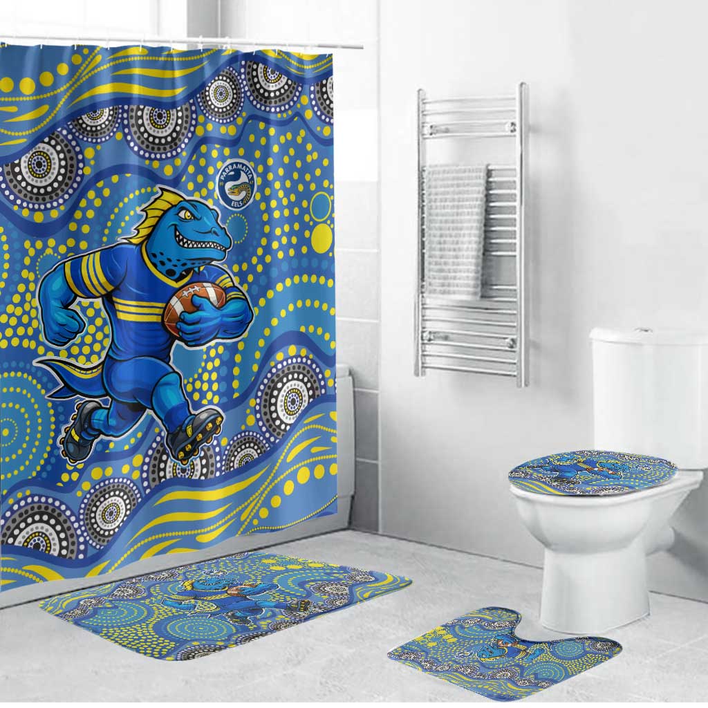 Parramatta Eels Bathroom Set Aboriginal Dot Pattern - Rugby Mascot Heritage Pride