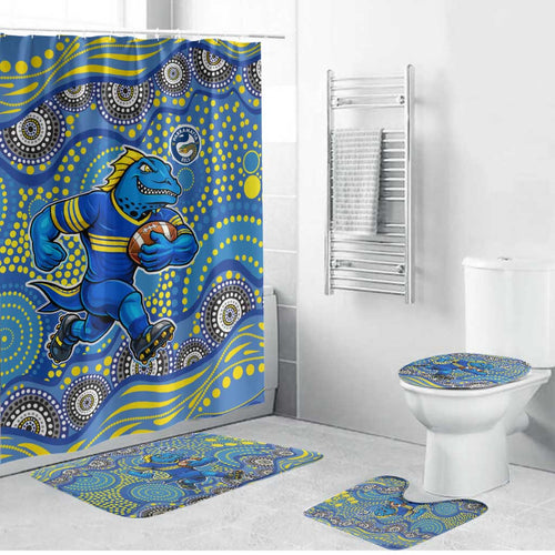 Parramatta Eels Bathroom Set Aboriginal Dot Pattern - Rugby Mascot Heritage Pride