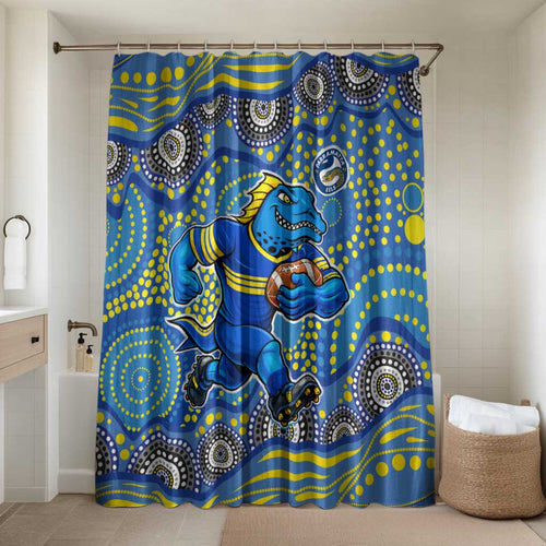 Parramatta Eels Bathroom Set Aboriginal Dot Pattern - Rugby Mascot Heritage Pride