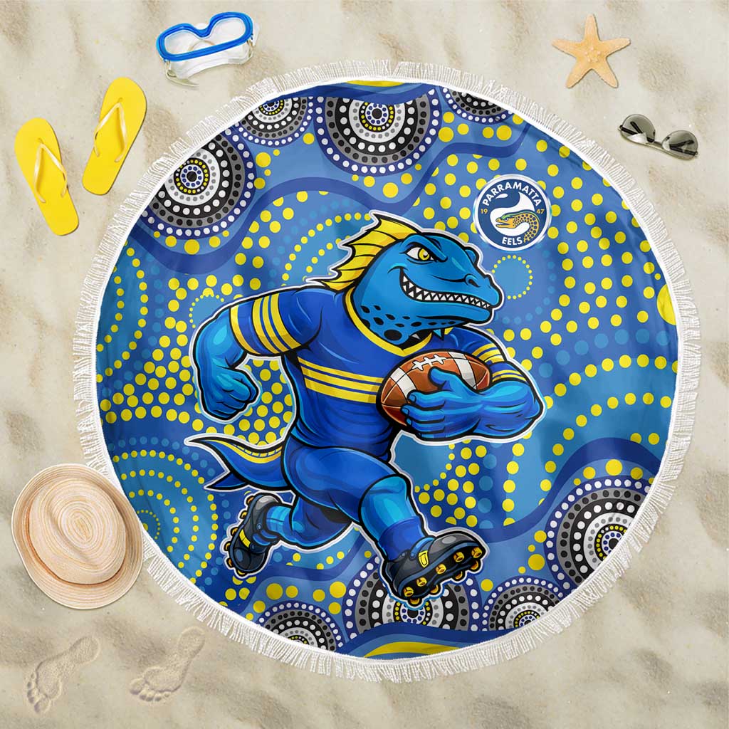Parramatta Eels Beach Blanket Aboriginal Dot Pattern - Rugby Mascot Heritage Pride