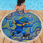 Parramatta Eels Beach Blanket Aboriginal Dot Pattern - Rugby Mascot Heritage Pride