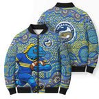 Parramatta Eels Bomber Puffer Jacket Aboriginal Dot Pattern - Rugby Mascot Heritage Pride