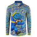 Parramatta Eels Button Sweatshirt Aboriginal Dot Pattern - Rugby Mascot Heritage Pride