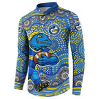Parramatta Eels Button Sweatshirt Aboriginal Dot Pattern - Rugby Mascot Heritage Pride