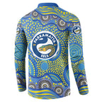 Parramatta Eels Button Sweatshirt Aboriginal Dot Pattern - Rugby Mascot Heritage Pride