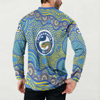 Parramatta Eels Button Sweatshirt Aboriginal Dot Pattern - Rugby Mascot Heritage Pride