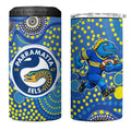 Parramatta Eels 4 in 1 Can Cooler Tumbler Aboriginal Dot Pattern - Rugby Mascot Heritage Pride