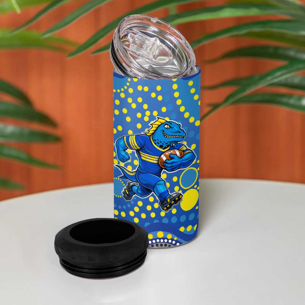 Parramatta Eels 4 in 1 Can Cooler Tumbler Aboriginal Dot Pattern - Rugby Mascot Heritage Pride