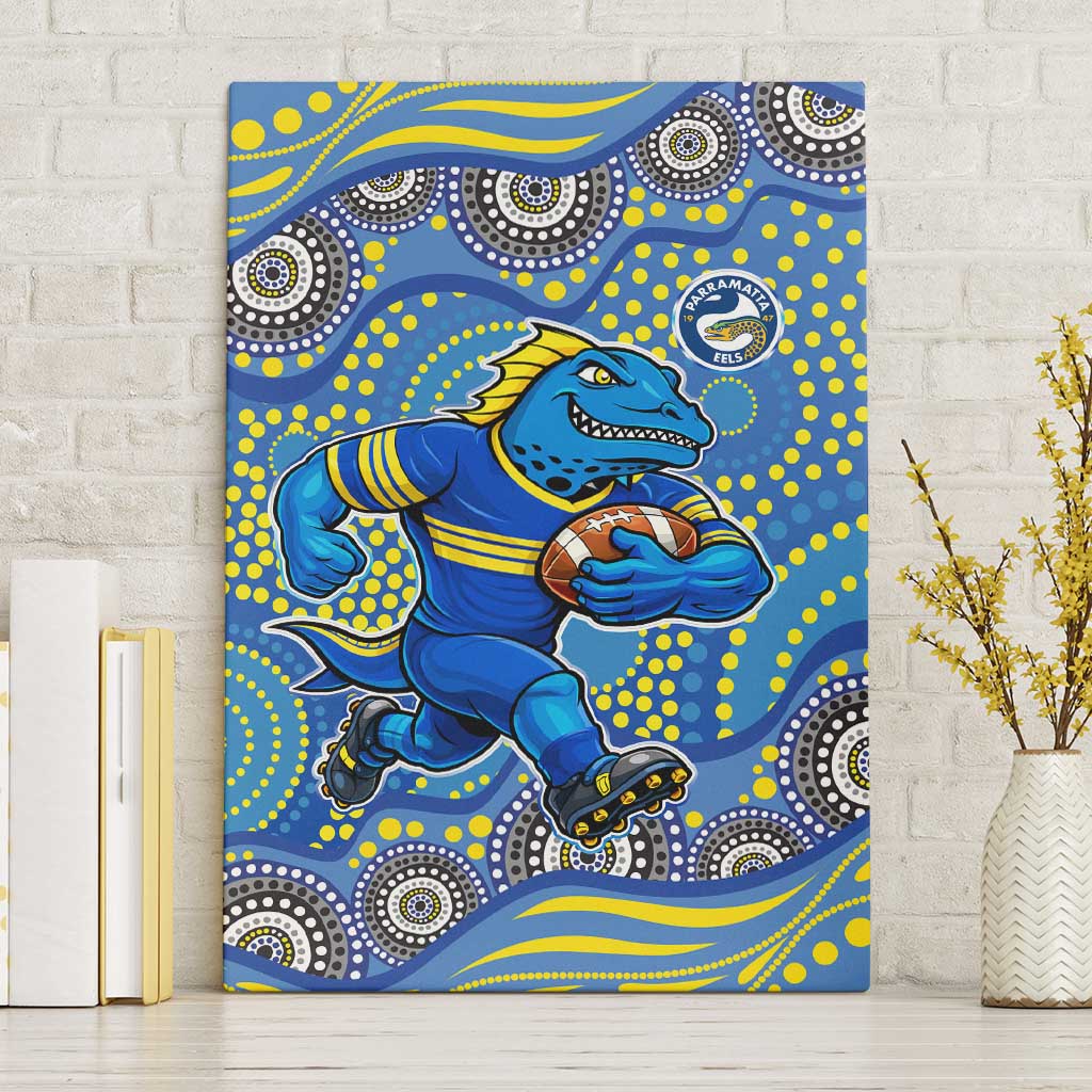 Parramatta Eels Canvas Wall Art Aboriginal Dot Pattern - Rugby Mascot Heritage Pride