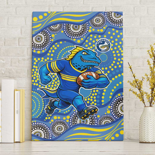 Parramatta Eels Canvas Wall Art Aboriginal Dot Pattern - Rugby Mascot Heritage Pride