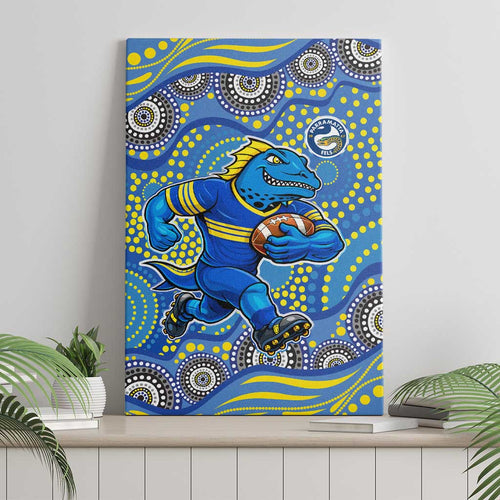 Parramatta Eels Canvas Wall Art Aboriginal Dot Pattern - Rugby Mascot Heritage Pride