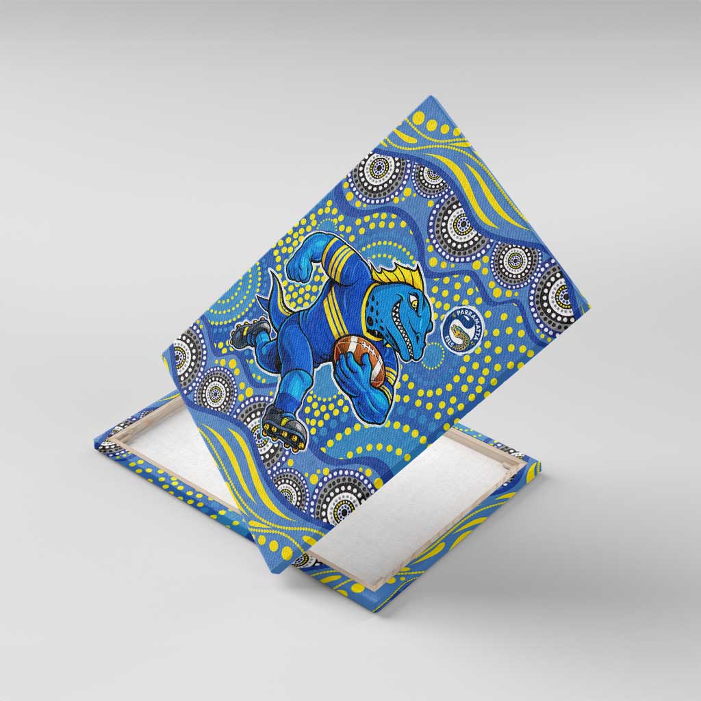 Parramatta Eels Canvas Wall Art Aboriginal Dot Pattern - Rugby Mascot Heritage Pride