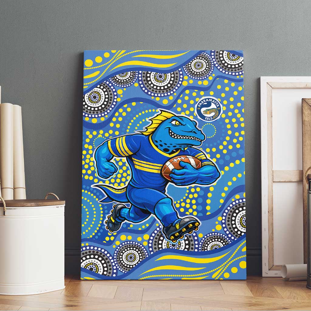 Parramatta Eels Canvas Wall Art Aboriginal Dot Pattern - Rugby Mascot Heritage Pride