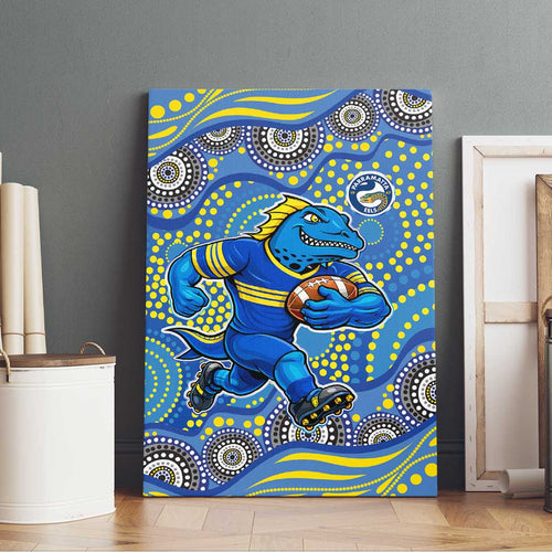 Parramatta Eels Canvas Wall Art Aboriginal Dot Pattern - Rugby Mascot Heritage Pride
