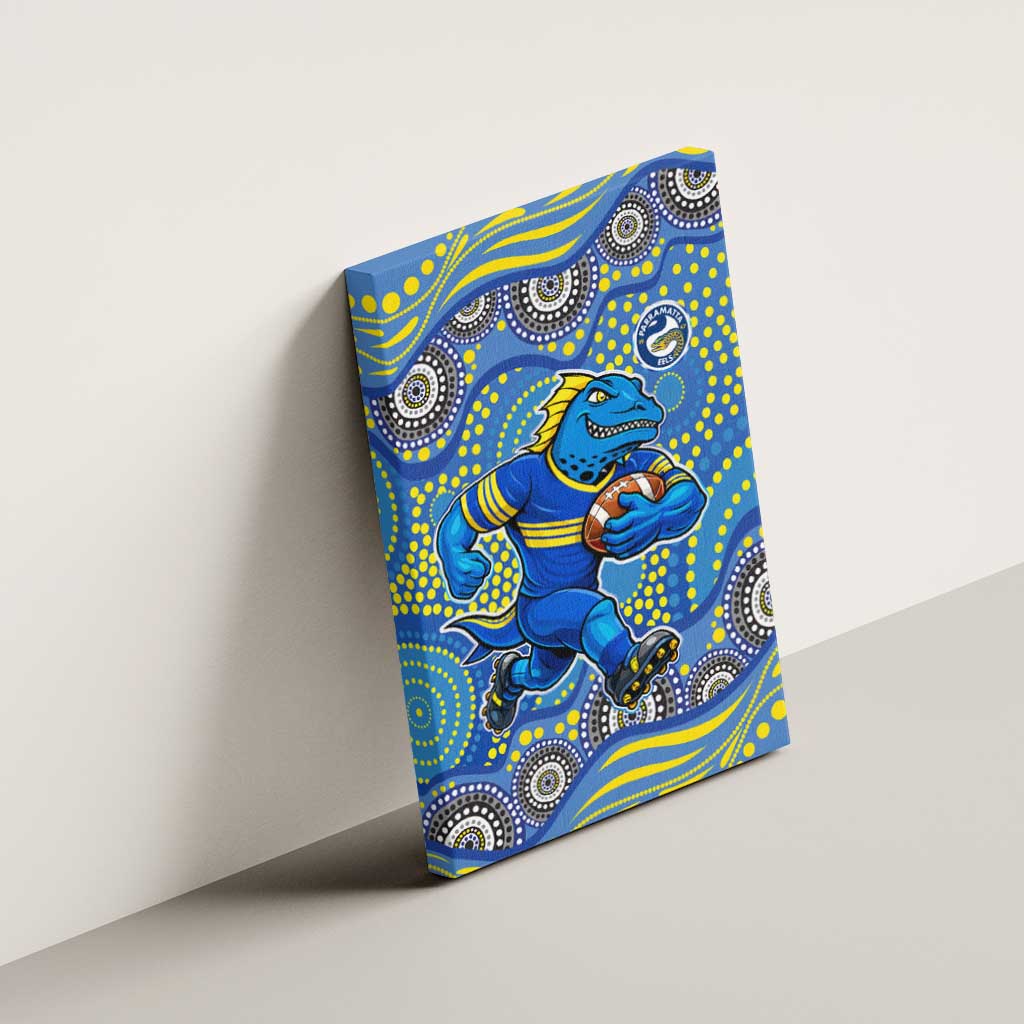 Parramatta Eels Canvas Wall Art Aboriginal Dot Pattern - Rugby Mascot Heritage Pride