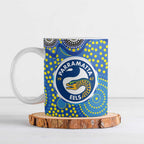 Parramatta Eels Ceramic Mug Aboriginal Dot Pattern - Rugby Mascot Heritage Pride