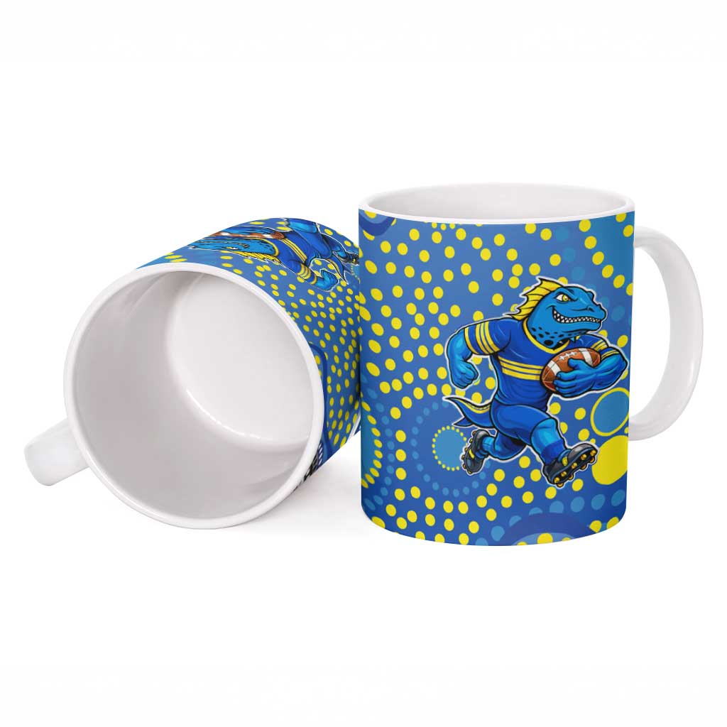 Parramatta Eels Ceramic Mug Aboriginal Dot Pattern - Rugby Mascot Heritage Pride