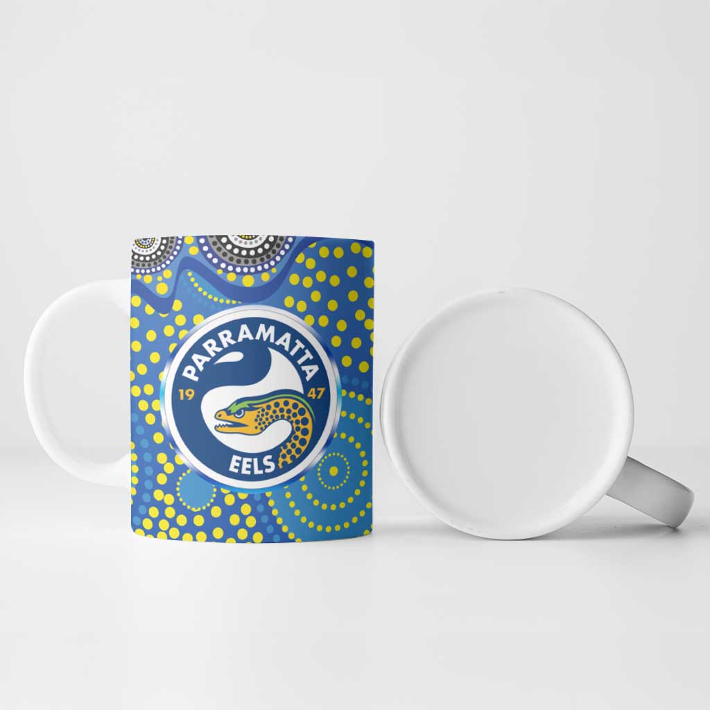 Parramatta Eels Ceramic Mug Aboriginal Dot Pattern - Rugby Mascot Heritage Pride
